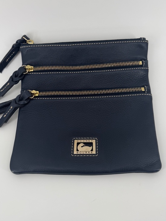 Dooney & Bourke Handbags - Dooney & Bourke Navy Leather Triple-Zip Crossbody Pouch with Gold Hardware